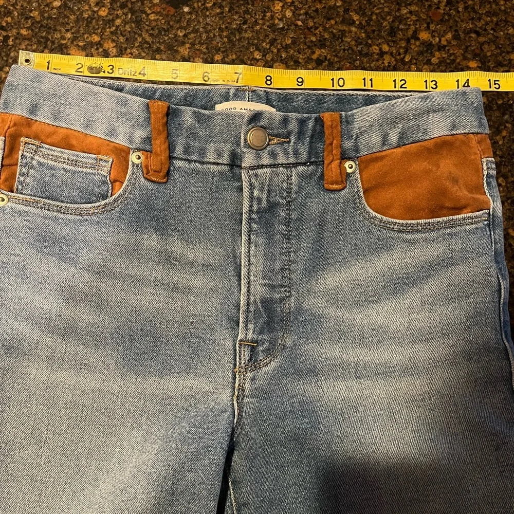 Good American Suede Mixing Skinny Jeans Size 4/27 Faux Vegan Western Cowgirl